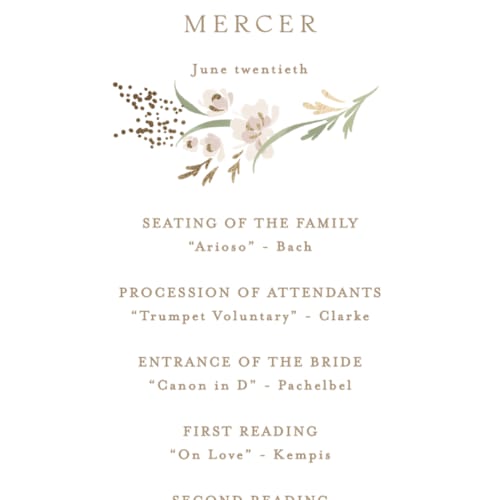 This is a spring mist unique wedding programs with foil pressed by Erin L. Wilson called meadow printing on signature in standard