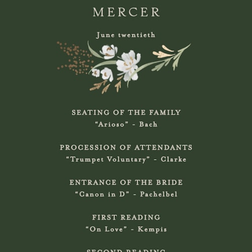 This is a forest floor unique wedding programs with foil pressed by Erin L. Wilson called meadow printing on signature in standard