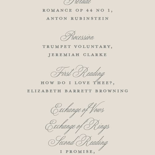 This is a tea time unique wedding programs with foil pressed by Susan Zinader called shimmering hydrangeas printing on signature in standard
