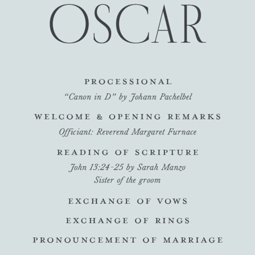 This is a mist unique wedding programs with foil pressed by Laura Hankins called enchanted printing on signature in standard