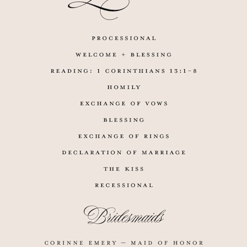 This is a ivory unique wedding programs with standard by Paper Raven Co. called vintage romance printing on signature in standard