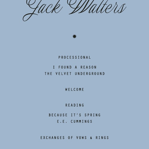 This is a sky unique wedding programs with standard by Blustery August called cheers printing on signature in standard