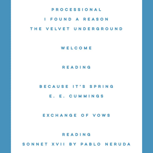 This is a cerulean unique wedding programs with standard by Kristie Kern called the emma printing on signature in standard