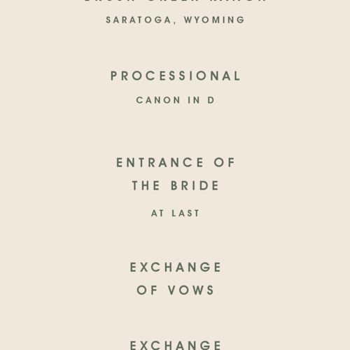 This is a olive you more unique wedding programs with standard by Design Lotus called true north printing on signature in standard