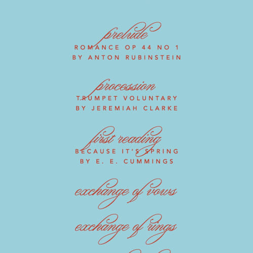 This is a sky unique wedding programs with standard by Kelly Watkins called vivid printing on signature in standard