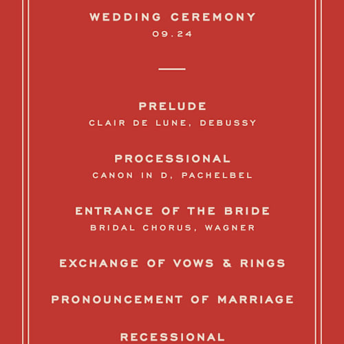 This is a cherry unique wedding programs with standard by Ellen Schlegelmilch called cherry printing on signature in standard