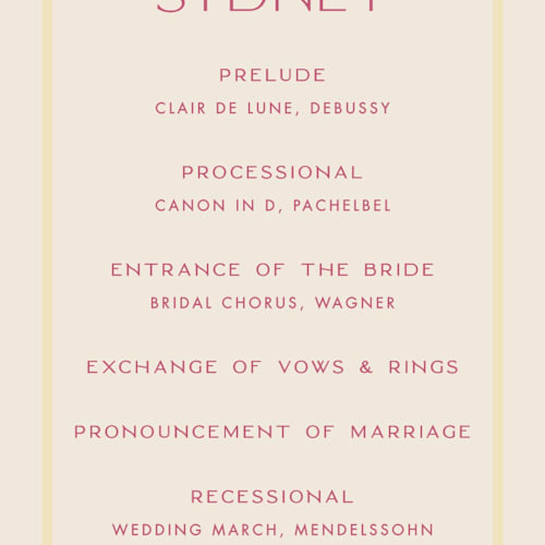 This is a lemon unique wedding programs with standard by Ellen Schlegelmilch called palmetto printing on signature in standard