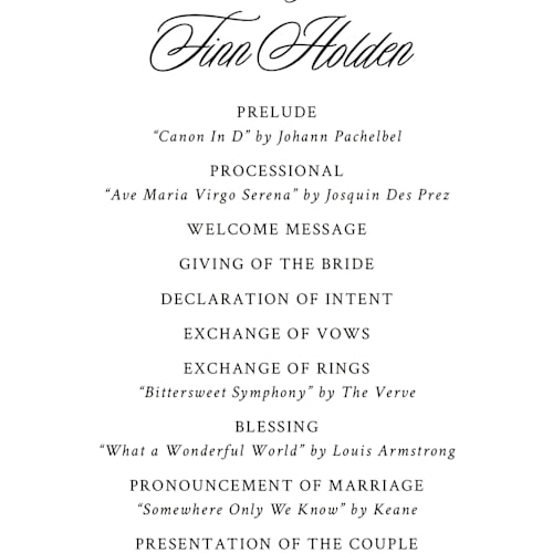 This is a linen unique wedding programs with standard by Cindy Reynolds called sophistique printing on signature in 4x9