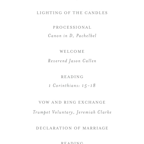 This is a sage unique wedding programs with standard by Sara Hicks Malone called signature monogram printing on signature in 4x9