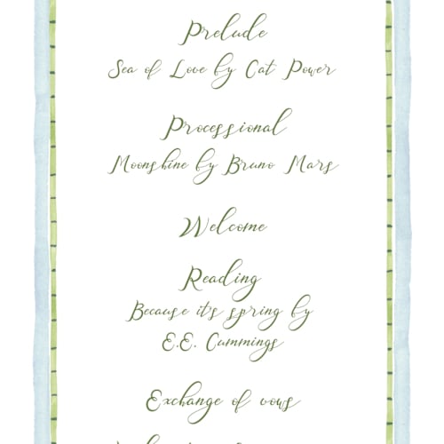 This is a celeste unique wedding programs with standard by Pati Cascino called alento printing on signature in standard