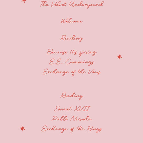 This is a peach unique wedding programs with standard by Helena Vitto called the bird song printing on signature in standard