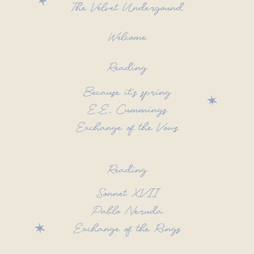 This is a dream unique wedding programs with standard by Helena Vitto called the bird song printing on signature in 4x9