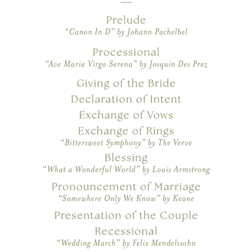 This is a moss unique wedding programs with standard by Megan Davis called perriand printing on signature in standard