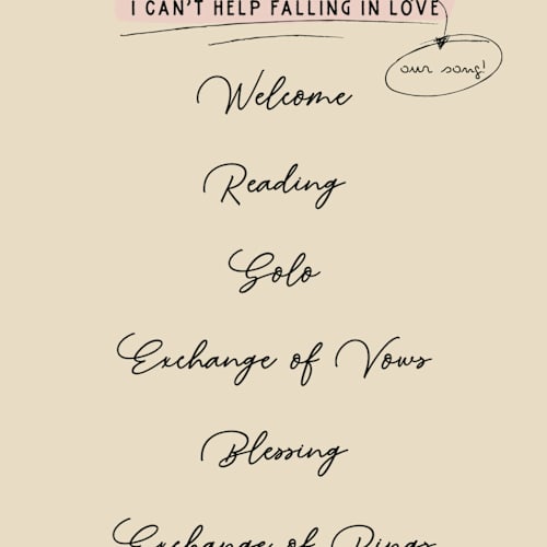 This is a linen unique wedding programs with standard by Helena Vitto called modern fairy tale printing on signature in 4x9