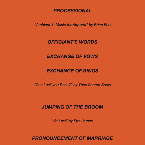 This is a amaro unique wedding programs with standard by Studio Suku called bold and demure printing on signature in 4x9