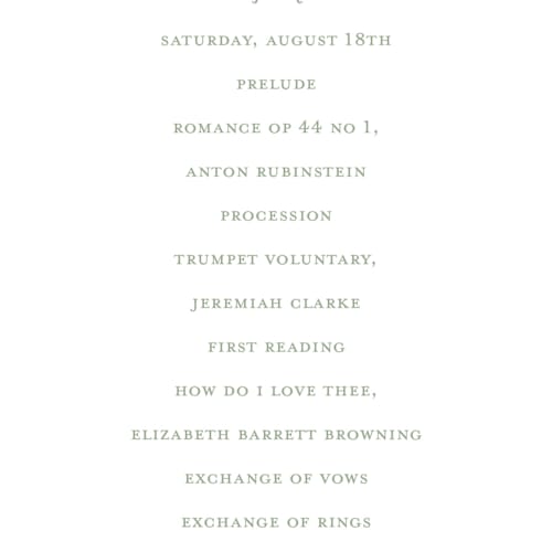 This is a leaf unique wedding programs with standard by Sherley Ferreira called eternal grace printing on signature in 4x9