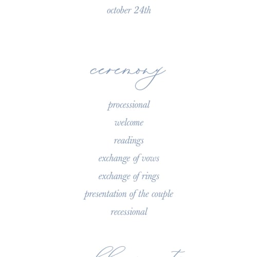 This is a oyster blue unique wedding programs with standard by Cotton and Bow called i found my pearl printing on signature in 4x9