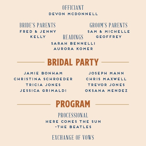 This is a latte unique wedding programs with standard by Wonderland called street bistro printing on signature in 4x9