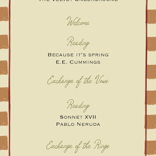 This is a oat unique wedding programs with standard by Helena Vitto called love rests in a garden printing on signature in standard