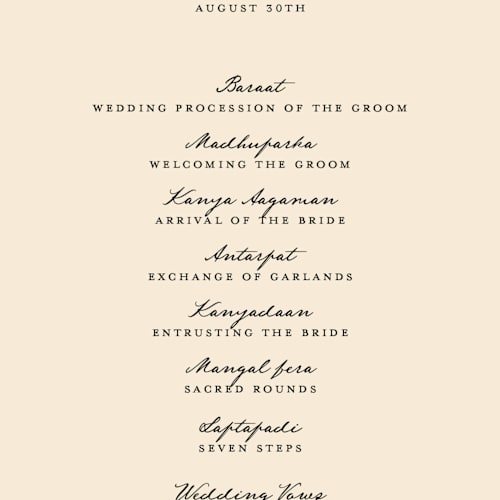 This is a almond unique wedding programs with standard by Jenna Holcomb called tapestry printing on signature in 4x9