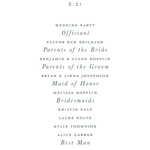 This is a pacific blue unique wedding programs with standard by Itsy Belle Studio called ruban en fleur printing on signature in 4x9