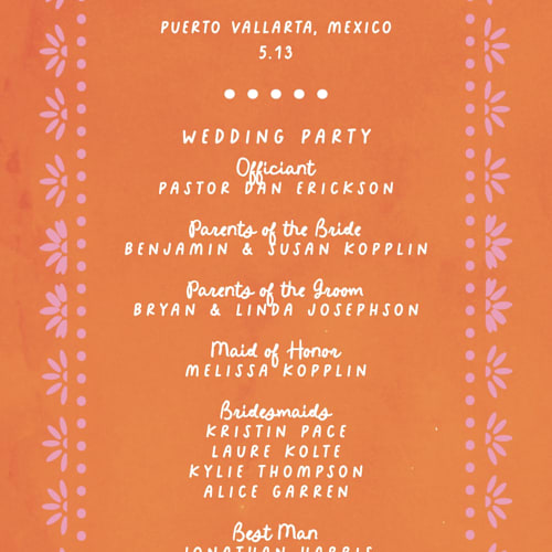 This is a carnation unique wedding programs with standard by Itsy Belle Studio called vienes printing on signature in standard