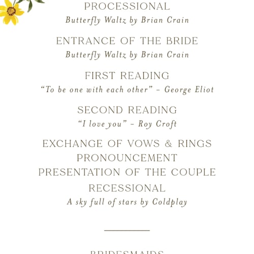 This is a peony unique wedding programs with standard by Yaling Hou Suzuki called wildflower wreath printing on signature in standard