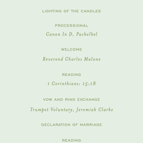 This is a forest unique wedding programs with standard by Sara Hicks Malone called dewberry printing on signature in standard