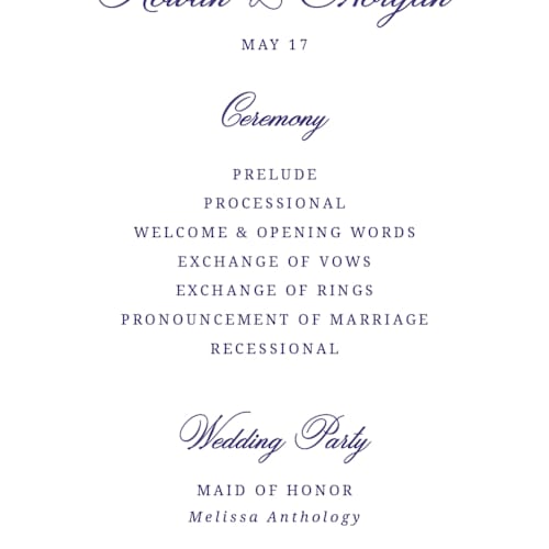 This is a plum unique wedding programs with standard by Cass Loh called blooming crest printing on signature in standard