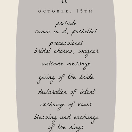 This is a champagne unique wedding programs with standard by Ana de Sousa called gathering joy printing on signature in standard
