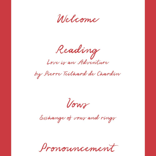 This is a brick unique wedding programs with standard by Julia Liverton called love in bloom printing on signature in standard