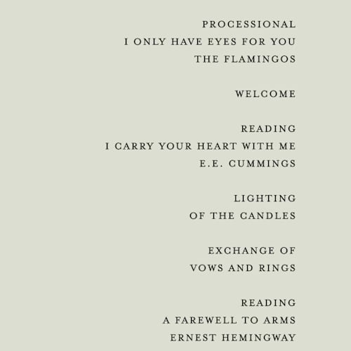 This is a spring unique wedding programs with standard by Kelly Schmidt called scripted initials printing on signature in standard