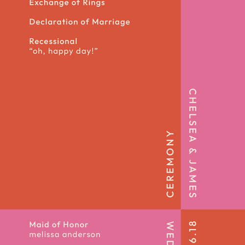 This is a pop unique wedding programs with standard by letterfix called color block printing on signature in standard