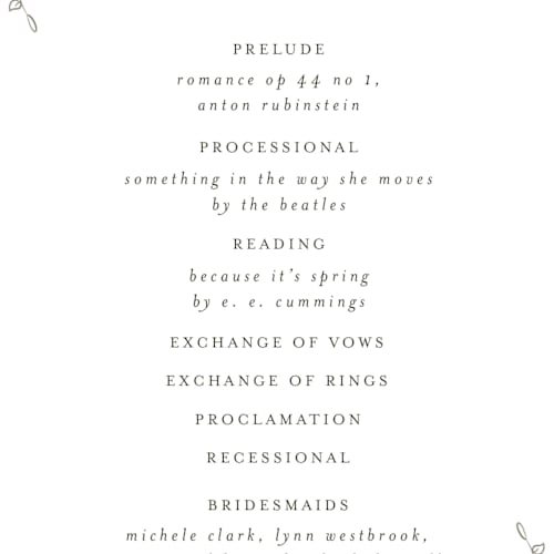 This is a ravello unique wedding programs with standard by Anne Ciotola called cottonwood printing on signature in 4x9