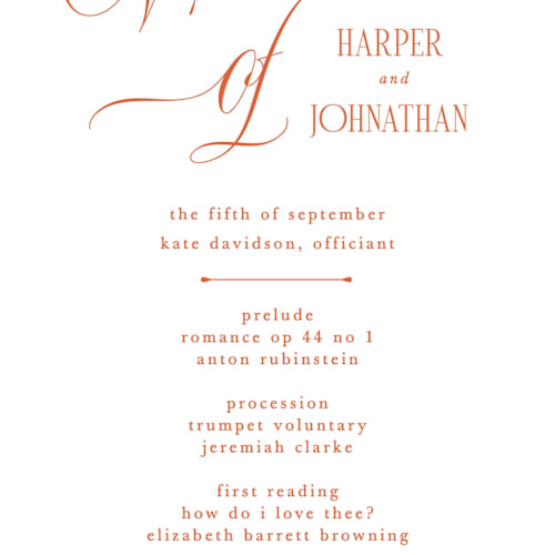 This is a sunset unique wedding programs with standard by Kate Ahn called mirin printing on signature in standard