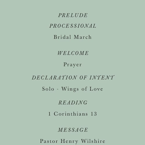 This is a lake unique wedding programs with standard by Lindsay Megahed called reflections printing on signature in standard