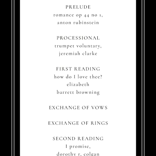 This is a black tie unique wedding programs with standard by Susan Moyal called botanical love printing on signature in 4x9