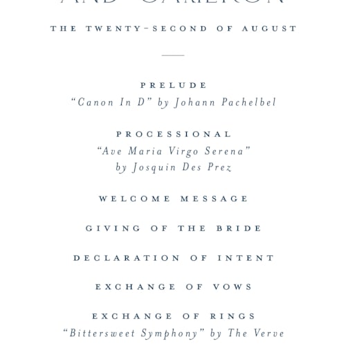 This is a periwinkle unique wedding programs with standard by Jenna Holcomb called coastal toile printing on signature in standard