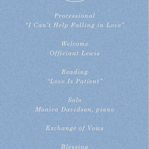 This is a cerulean unique wedding programs with standard by Baumbirdy called flora arch printing on signature in standard