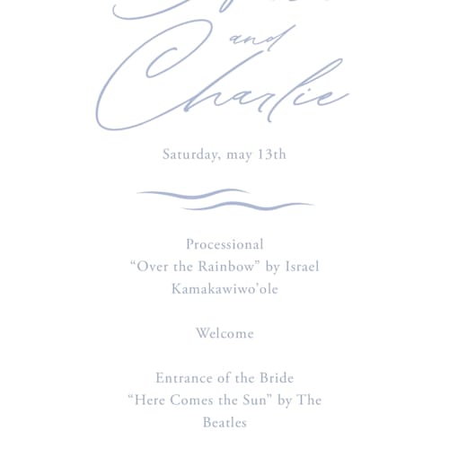 This is a pale cerulean unique wedding programs with standard by Sabrin Deirani called ocean dreams printing on signature in standard