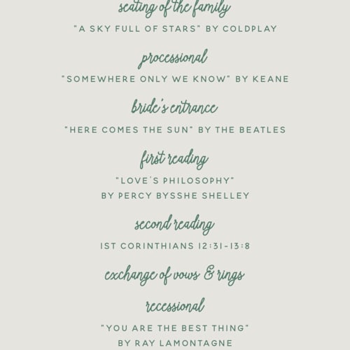 This is a garden unique wedding programs with standard by Kelly Watkins called botanical printing on signature in 4x9