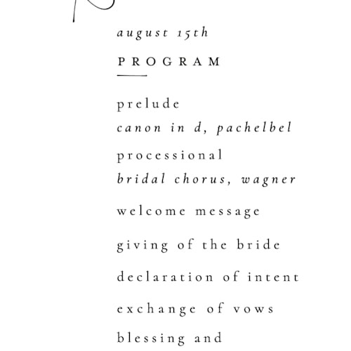 This is a linen unique wedding programs with standard by Ana de Sousa called scripted elegance printing on signature in 4x9