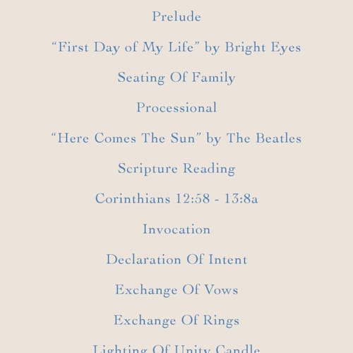 This is a pastel unique wedding programs with standard by Elly called dining printing on signature in 4x9