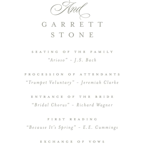 This is a sky unique wedding programs with standard by Everett Paper Goods called ocean point printing on signature in standard