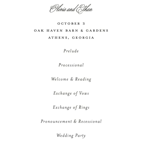 This is a swan unique wedding programs with standard by Lori Wemple called botanical cameo printing on signature in standard
