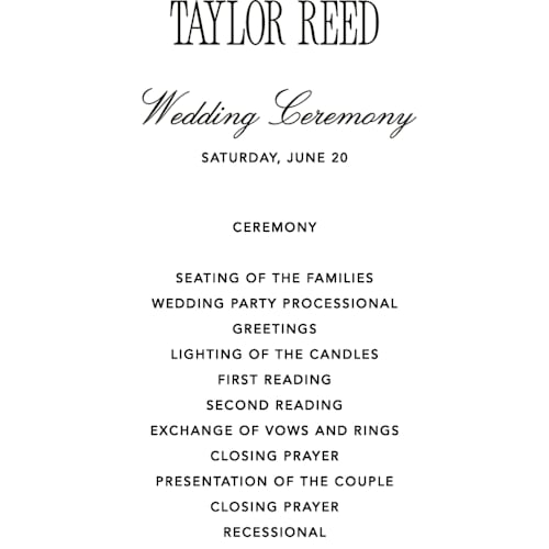 This is a silk unique wedding programs with standard by Kelly Schmidt called formal minimalist printing on signature in standard