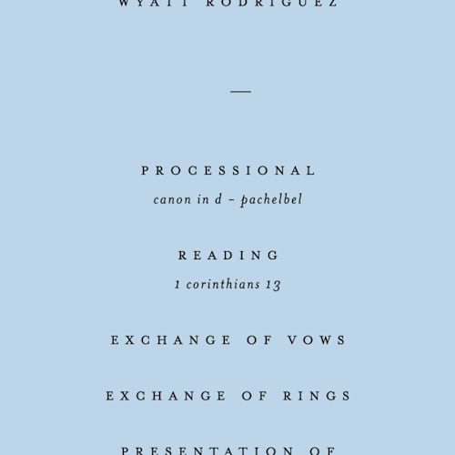 This is a sky unique wedding programs with standard by Blustery August called tarte tatin printing on signature in standard