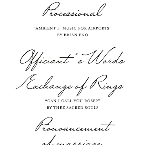 This is a ivory unique wedding programs with standard by Studio Suku called hotel printing on signature in standard