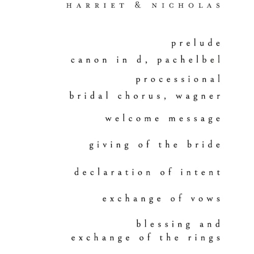 This is a noir slate unique wedding programs with standard by Ana de Sousa called written with love printing on signature in standard