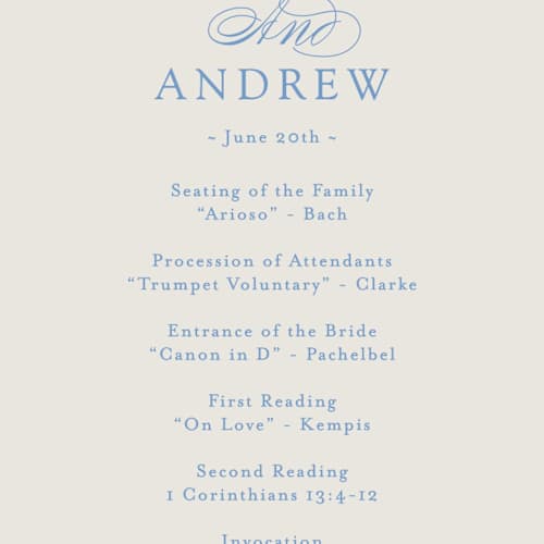 This is a sky unique wedding programs with standard by Dana Duricekova called florals printing on signature in 4x9